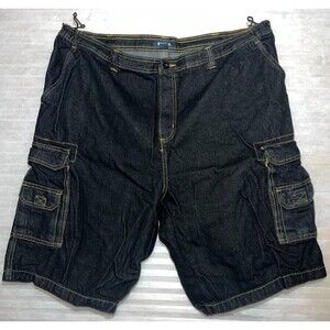King Size Black DENIM cargo shorts Men waist 46 big w/ side stretch